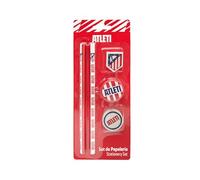 CyP Brands- Atlético de Madrid, Set de Papeleria, Escritura, Sacapuntas, Goma de Borrar, Lapiceros, Color Rojo, Producto Oficial