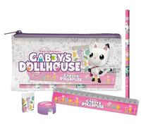CyP Brands- Gabby, Set de Papelería, Escritura,Regla, Goma de Borrar, Sacapuntas, Lápiz, Estuche, Color Rosa, Producto Oficial