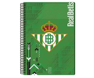 CYPBRANDS Real Betis Balompié- Cuaderno, Libreta, Bloc, Espiral, Cuadriculado, Material escolar, Color verde, Producto oficial