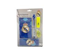 CYPBRANDS Real Madrid, Set de Papelería, Escritura, Marcapáginas, Subrayador, Corrector,Bolígrafo, Block de Notas, Color Blanco, Producto Oficial