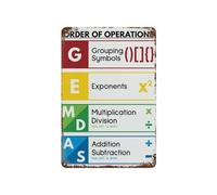 CZMDKEXM Math Classroom Decor Metal Tin Sign Order Of Operations Vintage Educational Chart PEMDAS Poster Wall-Art for School Home Office 8 X 12 inch