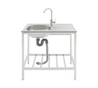 Czyurachel Fregadero independiente 75 x 40 x 75 cm, lavabo de jardín, fregadero con grifo, tuberías de entrada y desagüe, color plata
