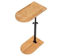 czyuRachel Mesa auxiliar, mesa de sofá en forma de C, mesa de sofá regulable en altura, mesa de sofá con base delgada, mesa lateral de bambú y hierro, color madera negra