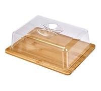 D,casa - Bandeja Bambu Queso Quesera Aperitivos para Servir con Tapa metacrilato 26x20x7,3cm (Rectangular)