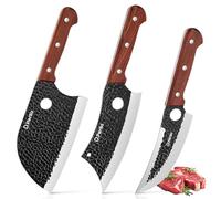 D.Perlla Juego de Cuchillo de Carnicero, 3 piezas cuchillos Japoneses para la Carne Profesional de Acero de Alto Carbono, Cuchillo Vikingo Para el Hogar la Cocina el Camping y la BBQ