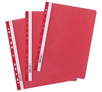 D.RECT 25 carpetas A4 con perforaciones de plástico con tapa frontal transparente, carpeta de plástico de lámina de polipropileno, perforada, color rojo