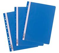 D.RECT 25 carpetas A4 con perforaciones de plástico con tapa frontal transparente, carpeta de plástico de lámina de polipropileno, perforada, color azul