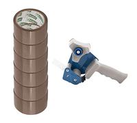 D.RECT 800182 - Dispensador de cinta adhesiva con 6 rollos de cinta adhesiva marrón (50 m x 48 mm, para cintas adhesivas de hasta 50 cm de ancho, incluye 6 rollos), color marrón