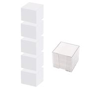 D.RECT Caja de notas de plástico, 85 x 85 x 80 mm, aprox. 700 hojas, relleno blanco, 6 unidades de papel de repuesto (para caja de notas)