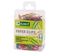 D.RECT Clips de oficina 28mm, 100 unidades, Clips de colores, en caja de plástico, 7129