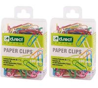 D.RECT Clips de oficina 28mm, 100 unidades, Clips de colores, en caja de plástico, 7129 (Paquete de 2)