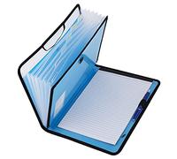 D.RECT Maletín portadocumentos, bloc de notas, carpeta clasificadora, ampliable, portátil, carpeta portadocumentos, goma redonda con botón de cierre, 7 compartimentos A4 azul