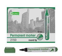 D.RECT Marcador permanente impermeable 2150 con punta redonda para muchas superficies, color verde, 12 unidades