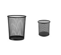 D.RECT Mesh Papelera Circular, Capacidad 19L, Papelera de oficina, Papelera, Color Negra, XXL LEVIATAN 7613 Portalápices de malla metálica redondo,diámetro de 91 mm