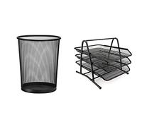 D.RECT Mesh Papelera Circular, Capacidad 19L, Papelera de oficina, Papelera, Negra, XXL 7610 - Bandeja para Cartas de 3 Niveles de Malla metálica, A4, Bandeja Organizadora de Cartas