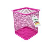 D.RECT Metal square pen holder, pen holder, cube made of wire metal, mesh multifunctional cup for ballpoint pen, pink, 110849