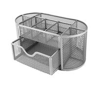 D.RECT Organizador de escritorio | Portalápices organizador de mesa de metal | Bandeja de oficina con soporte de malla | 350 x 297 x 275 mm Plata