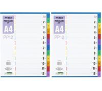 D.RECT Separador para A4, PP12, 12 separadores, registros de anillas con impresión numérica 1-12, multicolor, separador de colores de polipropileno, polipropileno (Paquete de 2)