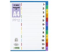 D.RECT Separador para A4, PP12, 12 separadores, registros de anillas con impresión numérica 1-12, multicolor, separador de colores de polipropileno, polipropileno