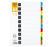 D.RECT Separadores laminados A4 para documentos, fichas, 1-10, codificados por colores