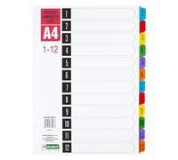 D.RECT Separadores laminados A4 para documentos, fichas, 1-12, codificados por colores
