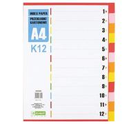 D.RECT - Separadores para A4, K12, 12 hojas de separación, pestañas con número 1 - 12, multicolor