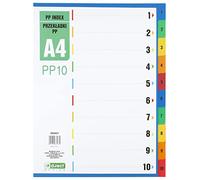 D.RECT - Separadores para A4, PP10, 10 hojas separadoras, pestañas con número 1 - 10, multicolor