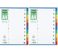 D.RECT - Separadores para A4, PP10, 10 hojas separadoras, pestañas con número 1 - 10, multicolor (Paquete de 2)