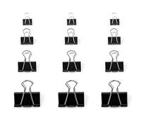 D.RECT Set de 48 Pinzas Metálicas Plegables - Clips de Carpeta - 4 Tamaños: 15/19/25/32 mm - Clips Negros para Documentos - Caja de Clips de Oficina, Escuela y Hogar