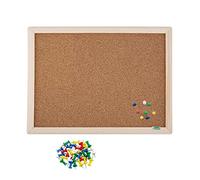 D.RECT Tablero de Corcho 30 x 40 cm - Tablón de Anuncios de Corcho Rectangular con Chinchetas Multicolor 35 Unidades - Tablero de Alfileres con Marco de Madera