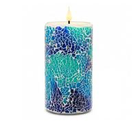 Da by 1 pieza Mosaico LED Vela Azul Azul Claro Patrón de Cristal Roturado Patrón Realista Llama Parpadeante Realista, Cera Natural y Vidrio, 8,3 x 18 cm, Mando a distancia, Reutilizable, Ahorro de
