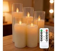 Da by 5 Velas LED Marfil con Tubo de Acrílico Transparente, Mecha Oscilante Móvil Realista, Luz Cálida, 1 Mando, Cera Natural, 5 Tamaños Surtidos, Reutilizables para Decoración Hogar y Eventos