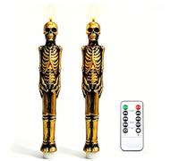 Da by Velas sin llama de esqueleto de Halloween, paquete de 2, velas cónicas LED de cera de parafina con temporizador remoto, decoración gótica del hogar, cada una necesita 2 pilas AAA