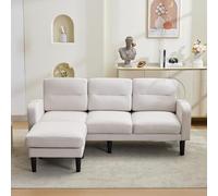 DACHETOU Sofá esquinero pequeño en forma de L de 3 plazas con chaise longue, bolsa de almacenamiento, 10 patas de sofá, salón, 204 x 136 x 80 cm, beige