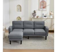 DACHETOU Sofá esquinero pequeño en forma de L de 3 plazas con chaise longue, bolsa de almacenamiento, 10 patas de sofá, salón, 204 x 136 x 80 cm, gris