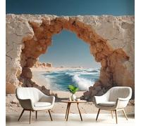 DACRWEKZ Papel pintado panorámico de seda 250x175cm, Paisaje costero Playa Desert Stone Arch - Póster de pared grande para sala de estar, adulto habitación de niños, estudio decoración