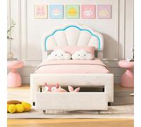 DADEA Cama de Niña Princesa LED con Cajones, Camas Individuales 90x200 Infantiles, Cama Infantil Niña90x200 con Cabecero Cama Niña Adolescente con SomierCamas Infantiles Moderna, Sin colchón