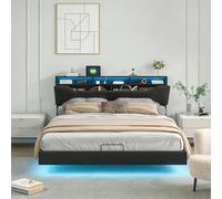 DADEA Cama Tapizada 140x200 con Almacenaje, Camas Matrimoniales con Luces LED y Enchufe USB, Cama Canape 140x200 con CabeceroCama de Matrimonio TapizadoCama DobleMatrimonio, Sin colchón
