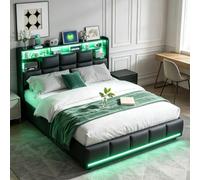 DADEA Cama Tapizada 140x200 con Almacenaje, Camas Matrimoniales con Luces LED y Enchufe USB, Cama Canape 140x200 con CabeceroCama de Matrimonio TapizadoCama DobleMatrimonio, Sin colchón