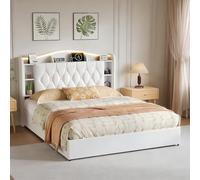 DADEA Cama Tapizada 160x190 con Almacenaje, Camas Matrimoniales con LED USB, Cama Acolchada con CanapeCama Doble Matrimonio ModernaCama Canape 160x190 con Cabecero Canape con Cabecero, Sin colchón