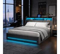 DADEA Cama Tapizada 160x200 con Almacenaje, Camas Matrimoniales con LED y USB, Cama Canape 160x200 con CabeceroCama de Matrimonio TapizadoCama DobleMatrimonio Camas Juveniles, Sin colchón