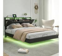 DADEA Cama Tapizada 160x200 con Almacenaje, Camas Matrimoniales con Luces LED y Enchufe USB, Cama Canape 160x200 con CabeceroCama de Matrimonio TapizadoCama DobleMatrimonio, Sin colchón