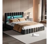 DADEA Cama Tapizada 180x200 con Almacenaje, Camas Matrimoniales con Luces LED y USB, Cama Canape con CabeceroCama de Matrimonio TapizadoCamas Matrimoniales con CanapéCama Doble Tapizada, Sin colchón