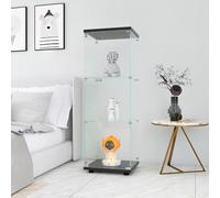 DADEA Vitrina Cristal 3 Estantes y 1 Puerta, Vitrina con Cerradura, 42 x 36 x 125 cm, Columna Expositora Vidrio MuebleVitrina Expositora Armario Vidrio VitrinaExpositora AltaVitrina Suelo, Negro