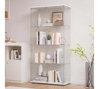 DADEA Vitrina Cristal 4 Estantes y 2 Puerta, Vitrina con Cerradura, 36,5 x 80,5 x 164cm, Columna Expositora Vidrio MuebleVitrina Expositora Armario Vidrio VitrinaExpositora AltaVitrina Suelo, Blanco