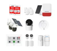 Daewoo Security - Alarma inalámbrica para el hogar Inteligente - Ultimate Plus Pack con 2 cámaras de Exterior, 1 cámara Full HD, Sirena Solar para Exteriores y 2 detectores - Sin suscripción - Alexa