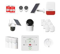 Daewoo Security Pack Alarma Inicio Conectada Touch Ultra MAX - Cámara Interior HD, Cámara Exterior Solar Rotativa, Sirena Solar, Detector de Humo y Sensores de Puerta - Alexa & Google Home