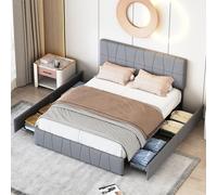 DAHUEN Cama tapizada de 160 x 200 cm, cama doble con 4 cajones y somier, cabecero de altura regulable, espacio de almacenamiento, cama juvenil, estructura de cama, terciopelo, sin colchón (gris, 160 x