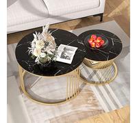 DAHUEN Juego de 2 mesas de centro redondas, mesa auxiliar con estructura de metal dorado y tablero de mármol blanco, para salón, dormitorio, oficina, balcón (2 unidades, 70 x 70 x 45 cm), color dorado
