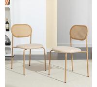 DAHUEN Juego de 2 sillas de comedor, sillas de cocina con respaldo de ratán, sillas de acento, para comedor, cocina, salón (color madera natural)